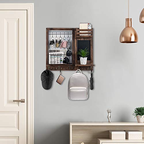 Dhmkfly YJJ01 Key Holder For Wall, Mail Organizer Wall Mount With 5 Hooks And Shelf, Wall Decorative With 5 Double Hooks And Chalkboard thumb #6
