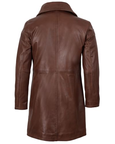 Image of Blingsoul Men's Leather Car Coat - Genuine Lambskin Long Leather Jacket for Men, Real Leather Coat with Lapel Collar