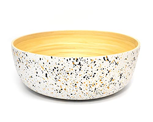 Jungle Culture® Bol de Bambú Extra Grande • Frutero Ensaladera • Vajilla Ecológica • Bol de Madera Orgánica para Comida con Acabado estilo Terrazzo - Regalo Ecológico Vegano • Ensalada • Bol de Coco Cover