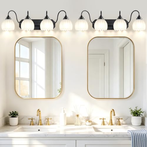 Image of Vintage Bathroom Light Fixtures,4 Light Milk White Crystal