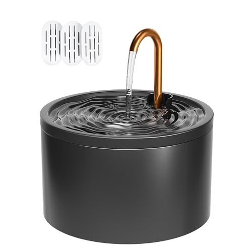 DOOOB Ceramic Cat Water Fountain, 2.1L/71oz Ceramic Cat Fountain, Automatic Ceramic Water Fountain for Cats, Pet Water Fountain with Ultra-Quiet Pump and 3 Filters & 3 Sponges (Black)