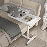 WUDLEP Adjustable Overbed Bedside Table with Wheels, Hospital Table Over Bed for Home Use, Laptop Desk with Wheels, White