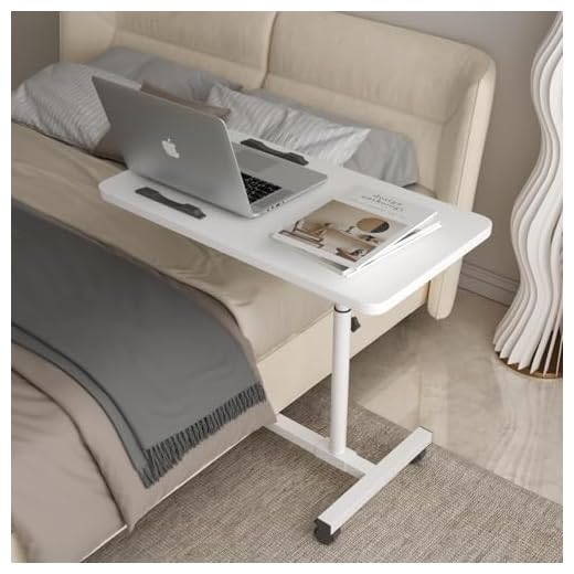 WUDLEP Adjustable Overbed Bedside Table with Wheels, Hospital Table Over Bed for Home Use, Laptop Desk with Wheels, White