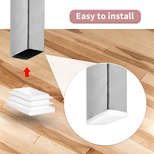 Image of Flyshop 8PCS 1-9 /16 inch x 2-3 /8 inch, 40 x 60 mm Plastic Tube Inserts Durable Pipe Plug Tubing End Caps Rectangle Hole Plugs Floor Protector, White