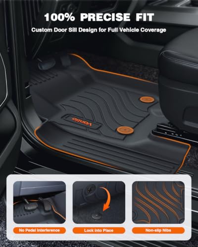 Image of Floor Mats for Toyota Tacoma 2024 2025 2026 Double Cab Auto Tran(Not fit Hybrid), 4th Gen for TRD /SR /SR5 /Limited Anti-Slip Full Coverage All Weather TPE Car Liners with Door Sill Guards