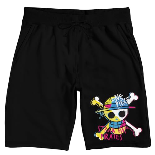 Bioworld One Piece Live Action Colorful Straw Hat Skull & Crossbones Men’s Black Sleep Pajama Shorts