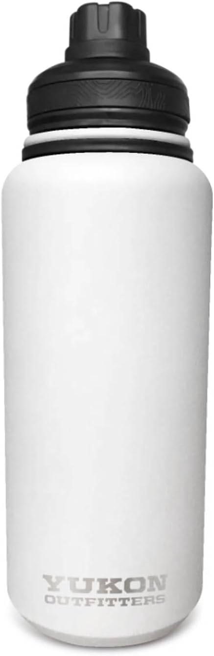 Yukon Outfitters Surge 32oz Double Wall Vacuum Insulated Corrosion-Resistant Stainless Steel Water Bottle, 10.5" H x 3.6" Dia | Copper Plate Insulation | Sip 'n Chug Leakproof Lid, Black