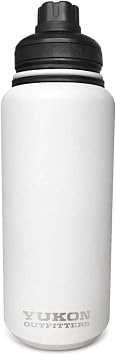 Yukon Outfitters Surge 32oz Double Wall Vacuum Insulated Corrosion-Resistant Stainless Steel Water Bottle, 10.5" H x 3.6" Dia | Copper Plate Insulation | Sip n Chug Leakproof Lid, White