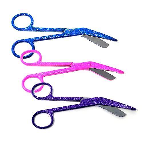 Bandage Scissors 3 Pcs Set 5.5 Long, Nurse Vet Tech Gift - Made of Stainless Steel - First Aid, Used For Cutting Gauze, Tape, Clothing Bandages, Vet Wrap Adhesive Removal, Colorful Patterns
