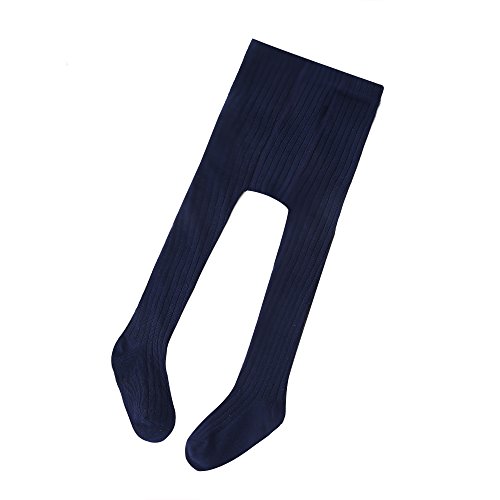 Pettigirl Niñas Cable Sólido de Punto Medias Algodón Pantimedias, Azul marino, 6 años