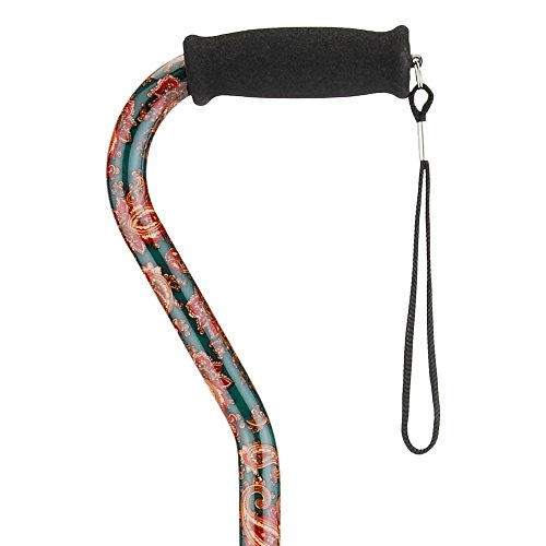 NOVA Medical Products Designer Walking Cane with Offset Handle, Lightweight Adjustable Walking Stick with Carrying Strap, “Green Paisley” Design