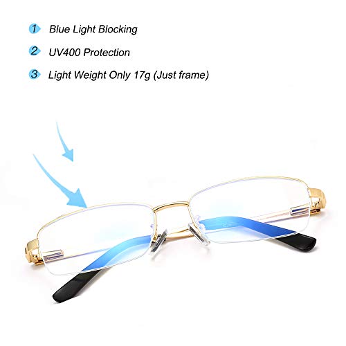 Image of Rectangle Men's Semi Rimless Metal Blue Light Blocking Glasses | Non prescription Anti Bluelight Business Half Rimless Clear Lens Wire Frame Glasses,Computer,Touch Screen,Fashion