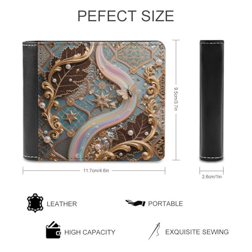 Slim Wallet Curly Grass And Insect Pattern Compact Bifold Wallet with Credit Card Holder Leather Coin Slot ID Window Unisex2