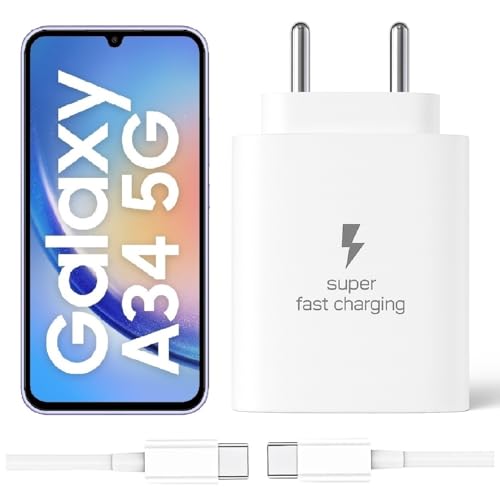 Image of 25W Type-C Charger with Cable Compatible with Samsung-Galaxy A34 5g | Super Fast Charger Adapter for S23 /S24 /S25 /S21Fe /A14 /M17 /M06 /M07 /M05 /F05 /F15 /F06 /M36 /A55 / F17 /A16 /M16 /A56 /A36 /A35 /A34 /A26, White