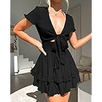 PRETTYGARDEN-Womens-2023-Summer-Swing-Mini-Dress-Tie-Front-V-Neck-Short-Sleeve-Ruffle-Layer-A-Line-Short-Dress