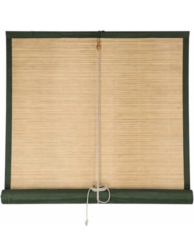 Image of BambooAura Natural Bamboo Roll-Up Window Shade Blind | Light Filtering Bamboo Chick Curtain | Eco-Friendly Sun Protection (4ft x 7ft - W x H) (Natural Beige with Dark Green Border, (4ft x9ft -W x H))