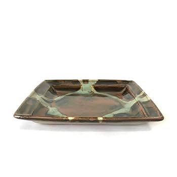 Amazon.co.jp: 益子焼 柿釉 青流描 流し掛け 角皿 四方皿 皿 飾