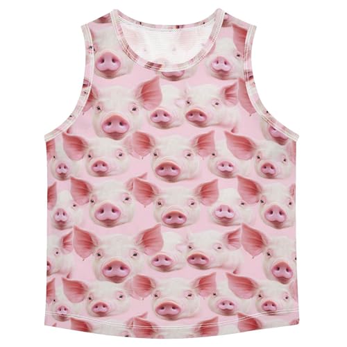 Boys Tank Top Shirts Pink Pig Animal Sleeveless T-Shirts Crew Neck for Kids Clothing Children