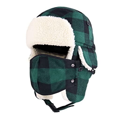 CHOK.LIDS bûcheron à Carreaux Trappeur d'hiver Unisex Premium Ultra résistant Sherpa Oreille Rabat Menton Sangle pour Temps froids Bonnet extérieur (À Carreaux Vert Chasseur) Cover