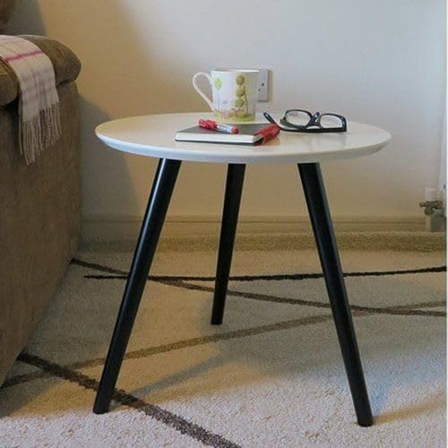 Image of END Table Side Table, Round Solid Wood End Table Coffee Table Flower Stand Small Spaces, Easy Assembly Modern Bedside Table (Black White)