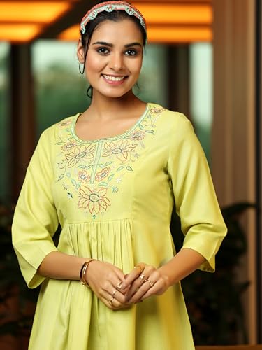 Image of Libas Womens Yoke Design Cotton Blend A-Line Kurti for Women