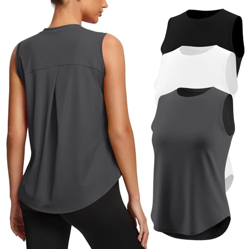 Missclub Running Tank Tops for Women Crew Neck Side Split Athletic Yoga Gym Workout Tank Sports Muscle Shirts Loose Fit