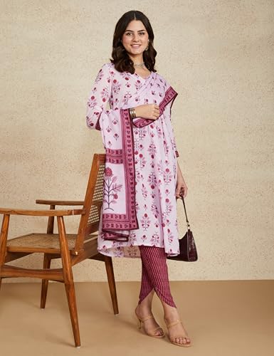 Image of Amazon Brand - Myx Women Printed Alia-Cut Anarkali Kurta Pant Set with Dupatta (Available in Plus Sizes)