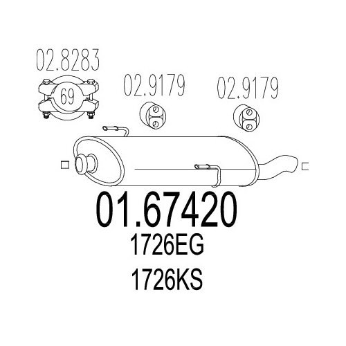 Tłumik końcowy MTS 01.67420 D: 730 mm