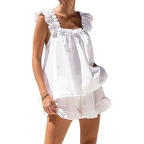 YILEEGOO Women's Summer Pyjama Set with Ruffles Cover