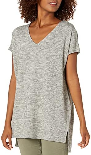 Amazon Essentials Women's Supersoft Terry Relaxed-Fit Dolman-Sleeve V-Neck Tunic (Previously Daily Ritual), Grey Heather, Space Dye, Medium