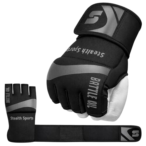 Stealth Sports Boxing Inner Gloves Neoprene Wrist Support Padded Gel Wraps Hand Protection Boxing Bag Hand Wraps for Punching MMA Martial Arts Muay Thai Speed Bag Training Under Mitts (Black S)