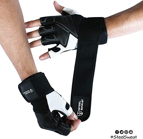 Steel Sweat Weightlifting Gloves - 18 Inch Wrist Wrap Support For Workout, Gym And Fitness Training - Best For Men And Women Who Love Weight Lifting - Leather Zed Pro (Black, Large) #TOP3