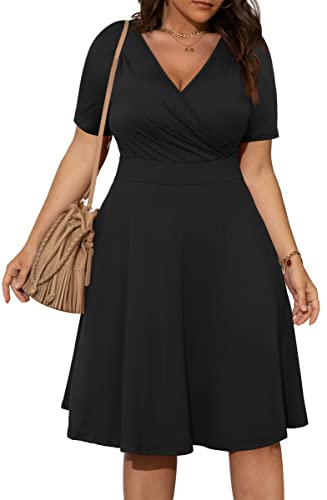 POSESHE Damen Kleider in Übergröße, ärmellos, Wickelkleid, V-Ausschnitt, Sommerkleid, Freizeitkleid, Hochzeit, Gäste, Cocktailkleid mit Taschen,...