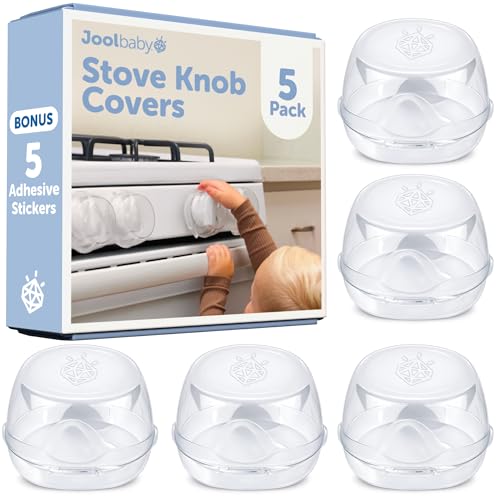 Jool Baby Clear Stove Knob Covers (5 Pack) Child Safety Guards Durable Design - Baby Proof