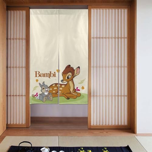 のれん バンビ ドア 暖簾 和風 目隠し ロング 両開き 間仕切り 玄関 遮光 断熱 キッチン 洗面所 リビング 飲食店 出入り口 トイレ 四季兼用 86cmx143cm