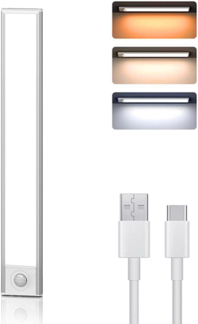 LED Closet Lights,Rechargeable Under Cabinet Lighting Wireless, 3 Color Temps Under Cabinet Lights, Dimmer Motion Sensor Light Indoor for Pantry, Kitchen, Bedroom (1Pack-15.75inch)