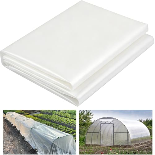 2m x 10m Heavy Duty Clear Polythene Sheeting 250Mu/1000g Extra Thick Garden Grow Greenhouse Polytunnel Sheet Cover Dustproof Waterproof Horticultural Plastic Membrane for Garden & Building Protection