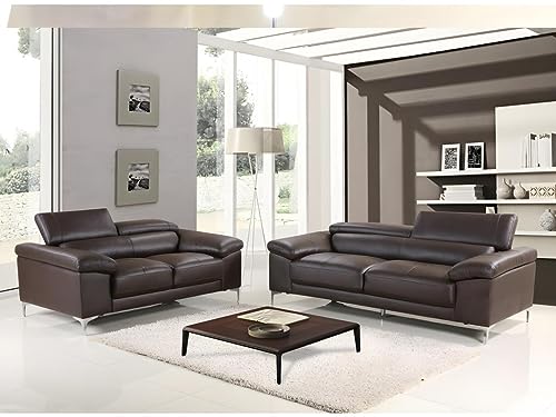 Vente-unique-Couchgarnitur Leder 3+2 - Braun - Solange