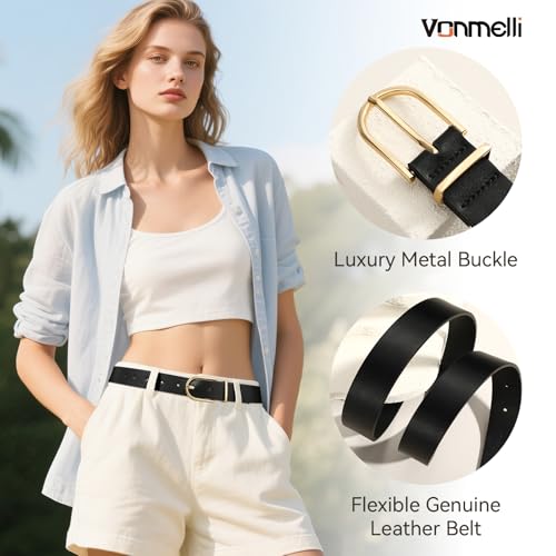 Image of VONMELLI 3 Pack Women's Belts for Jeans Pants Fashion Gold Buckle Ladies Dress Belt