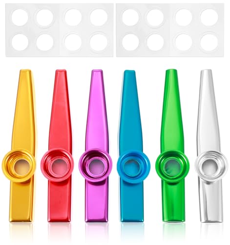 6 Stk Kazoo Instrument Set Edelstahl Kazoo Metall mit 16 Ersatzmembranen Mehrfarbig für Kinder und Erwachsene Party & Klassenzimmer