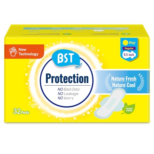 BST Mint Fresh Odor Control Menstrual Pads for Women, 9.5 Inch 8 Count | Natural Mint Infused Thin Pads for All-Day Freshness & Secure Fit, Reliable for Active Lifestyles & Daily Use