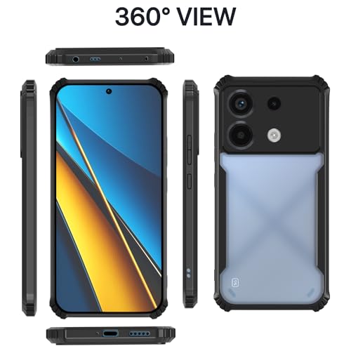 Image of Pikkme Poco X6 5G Back Cover | Crystal Clear Transparent Back | Ultra Hyrbid | Full Camera Protection | Raised Edge | Bumper Back Case (Black)