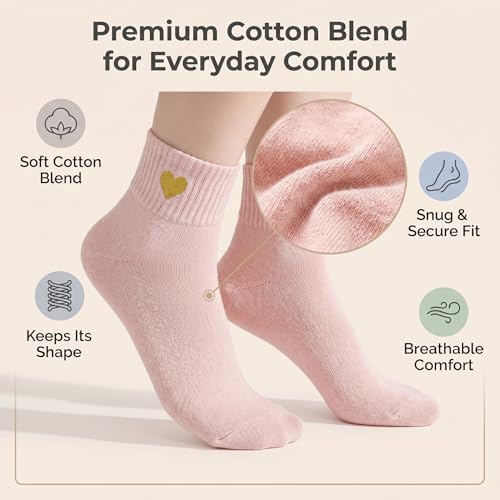 Image of Eurzom 10 Pairs Socks Womens Crew Elastic Ankle Length Cotton Socks Aesthetic Cute Lightweight Low Cut Gifts for Women