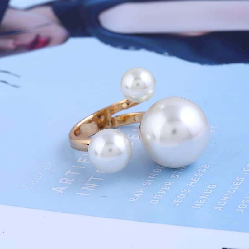 CSIYANJRY99 Pearl Promise Ring - Faux Baroque Statement Open Adjustable Trendy Stacking Irregular Finger Ring 6