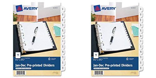 Avery Mini Preprinted Dividers with JAN-DEC Tabs, 5.5 x 8.5-Inches, 12-Tab Set (11315), 2 Packs