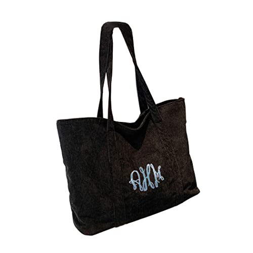 Sac à bandoulière personnalisé velours côtelé noir sac fourre-tout monogramme M/L