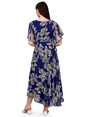 Image of Fashion2wear Women's Georgette Floral Digital Print Short Sleeve Full-Length Fit & Flare Long Gown Dress for Girls (LN-X9TQ-MN1D)