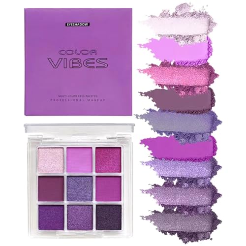 YHGIJ 9-Color Purple Eyeshadow Palette - Matte Royal Purple & Sparkling Lavender Shades, Smudge-Proof All-Day Wear for Dramatic Eye Looks (Deep Plum & Soft Lilac)