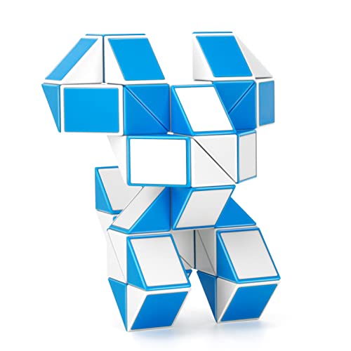 Serpent Magique avec 48 Blocs, Magic Snakes Casse-tête Jeu Jouet, Remplisseuses de Sac Twisty Toy pour Enfants et Adultes (Bleu+Blanc)