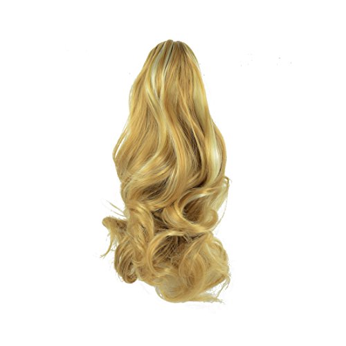 FESHFEN 14" Big Wavy Claw Curly Synthetic Ponytail Hair Extensions Clip in/On Drawstring Ponytail Extensions Hair Pieces for Women 110g(27H613 Strwberry Blonde & Bleach Blonde)